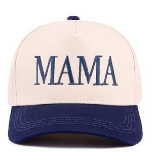 Mama Embroidered Baseball Hat White / Navy Adjustable Cap NWT
